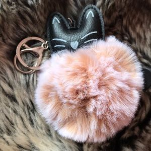 Kitty Cat Pom-Pom Keychain Bag Charm Faux Fur